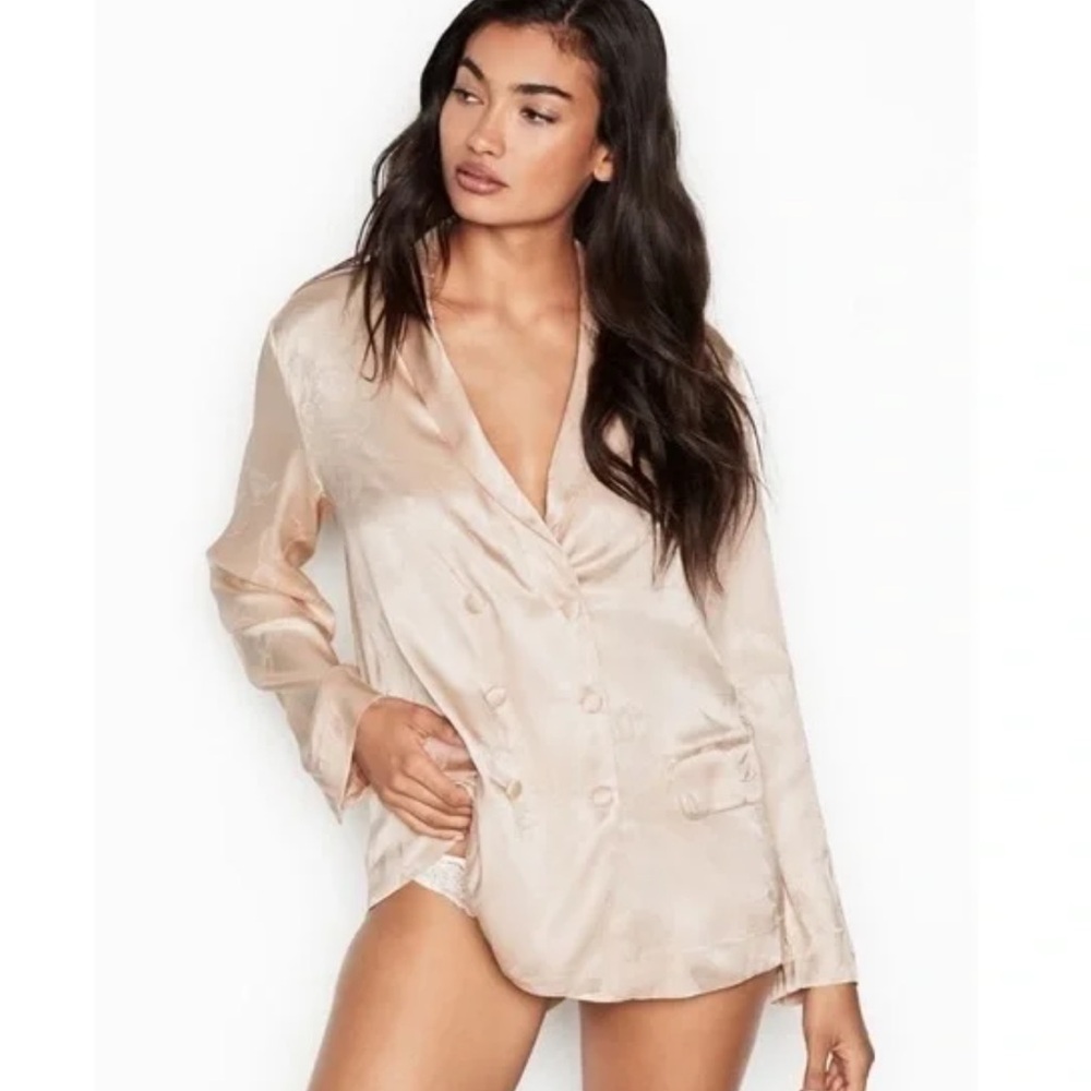 Victoria's Secret floral jacquard champagne satin jacket